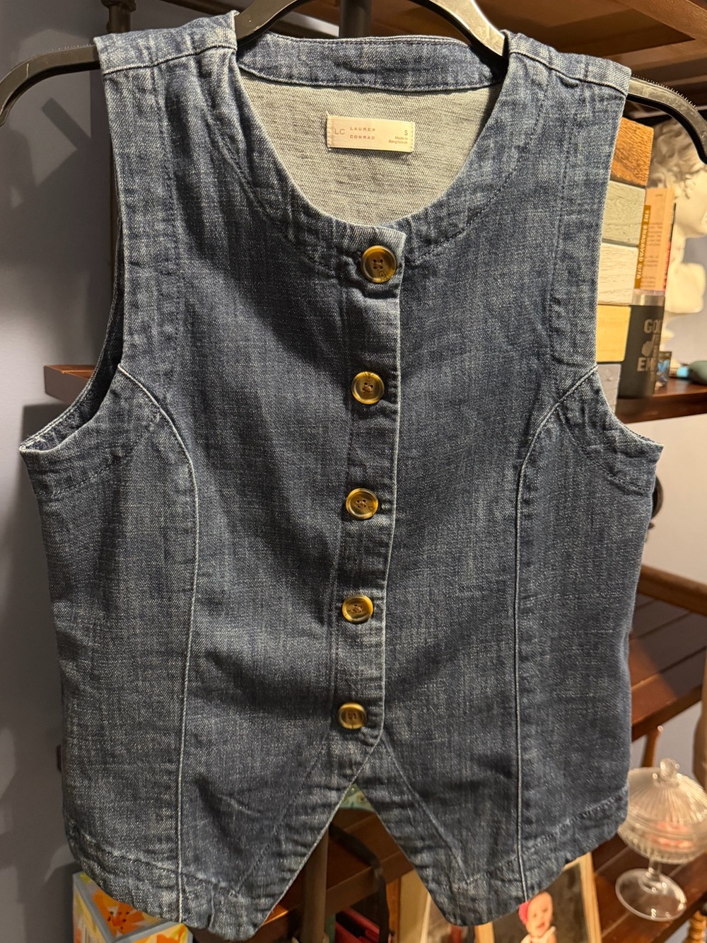 LC Lauren Conrad Blue Denim Button-Front Vest - Picture 2 of 4